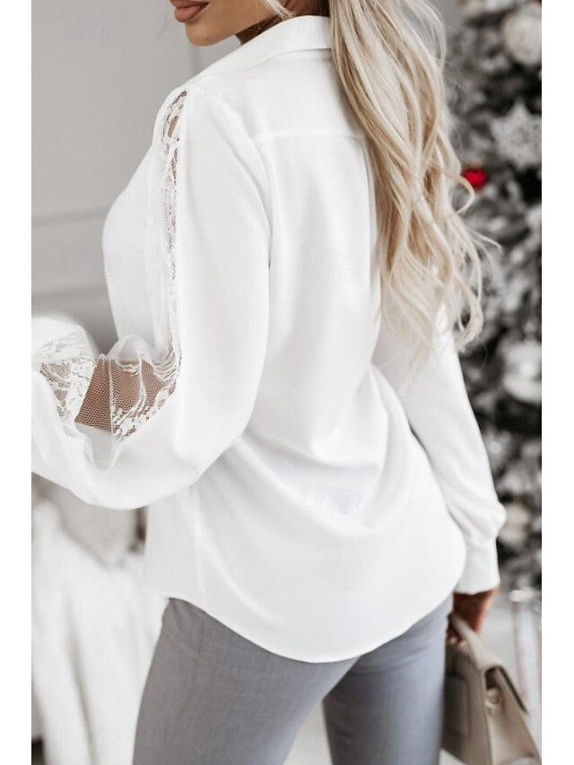 Shirt Lace Shirt Blouse Mesh Patchwork Top Women's Black