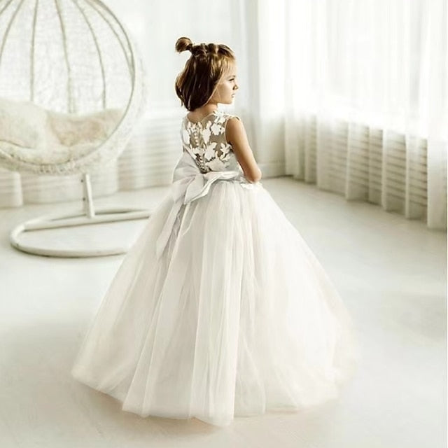 Girl Flower Party Dress Solid Color Kids Girls'