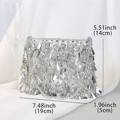 Black Clutch Luxurious and with Crystal Fringe Evening Sparkling