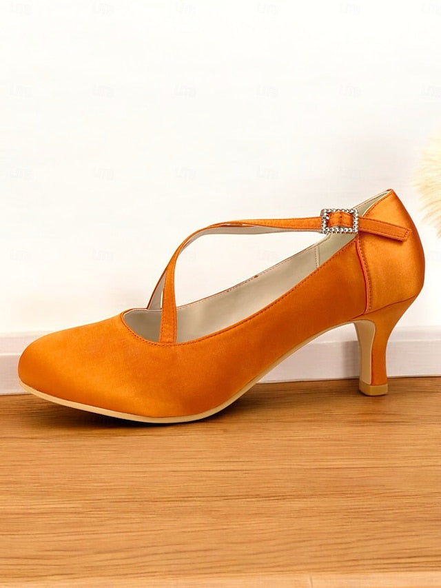 Cross-Strap Buckle Elegant – Satin Rhinestone with Heels White