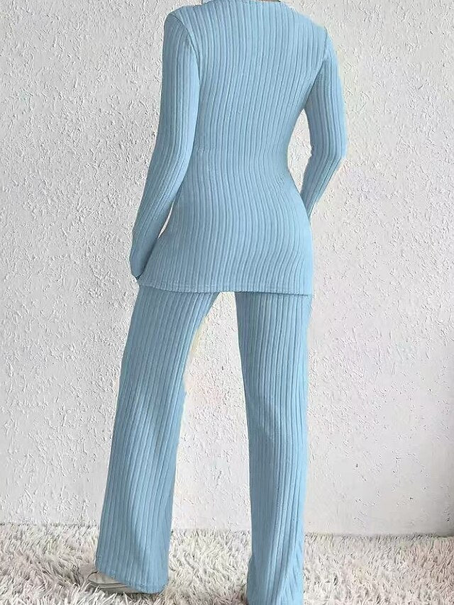 Women's Blouse Pants Sets Bolero Top Long Sleeve V Neck