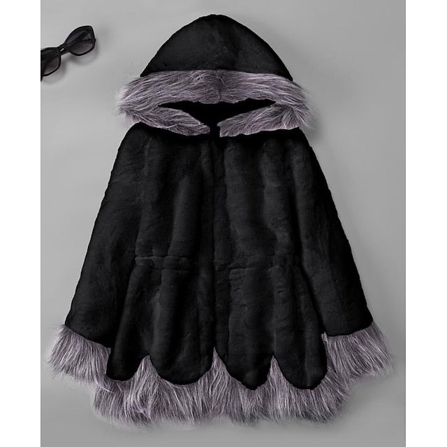 Jacket Coat Long Women's Black Sherpa Faux White Fur