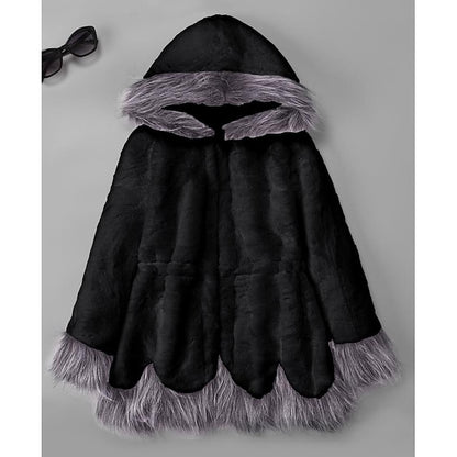 Jacket Coat Long Women's Black Sherpa Faux White Fur