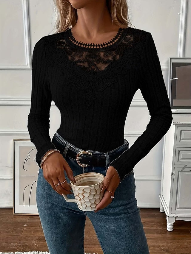 Women's Blouse Lace Patchwork Solid Color Elegant Stylish