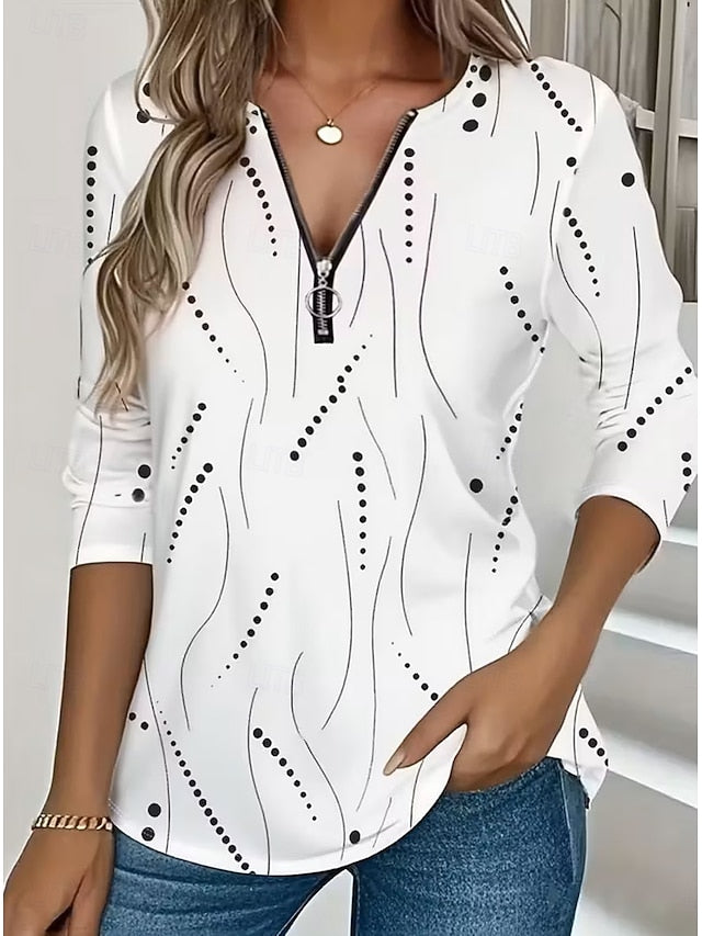 Women's T Shirt Zipper Print Graphic Geometric Vintage