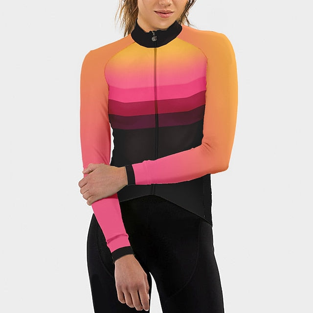 Women's Cycling Jersey Gradient Long Sleeve Bike Jersey Top