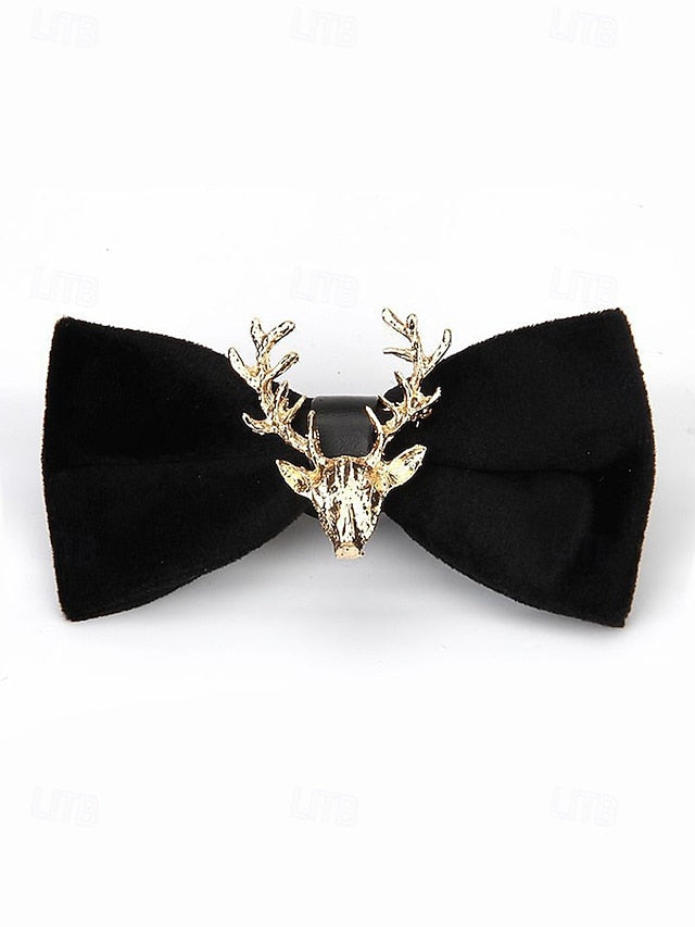 Velvet Deer Pin with Men's Bow Gold Head Tie