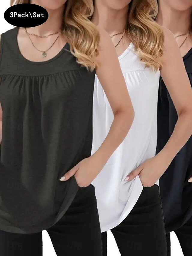 Multi Packs 3pcs Women's Round Neck Sleeveless