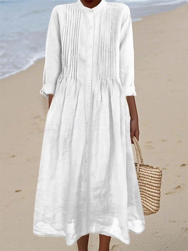 Women's Midi Dress Shirt Dress Casual Dress Cotton Linen