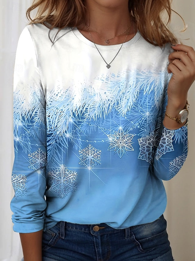 Women's T Shirt Print Ombre Graphic Snowflake Vintage