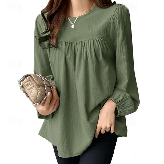 Women's Shirts Faux Cotton Linen Long Cotton Top White