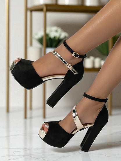 Toe Suede Sandals Red Platform Peep Block - Women's Heel