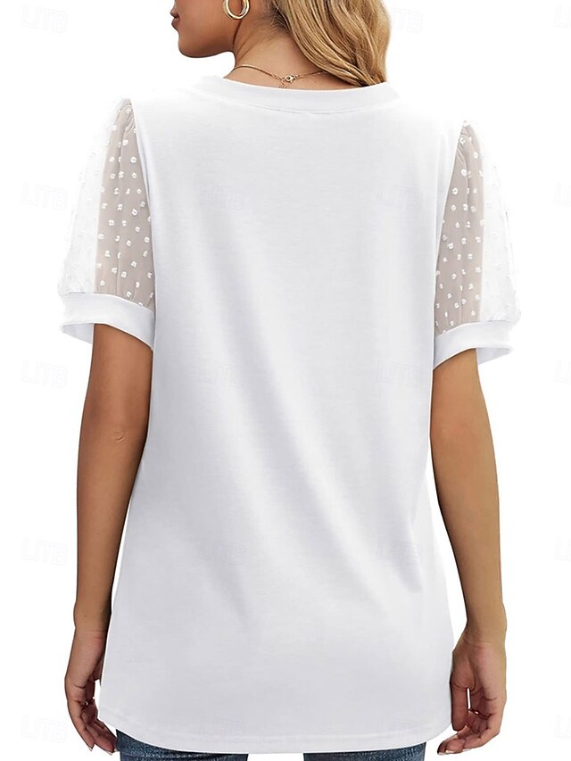 Women's T Shirt Patchwork Mesh Plain Fashion Modern Casual
