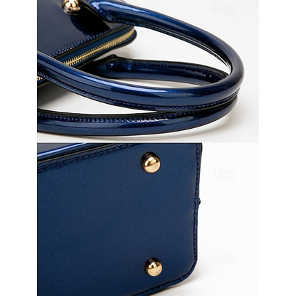 Women's Elegant Patent Shiny Tote Green Leather - Bag