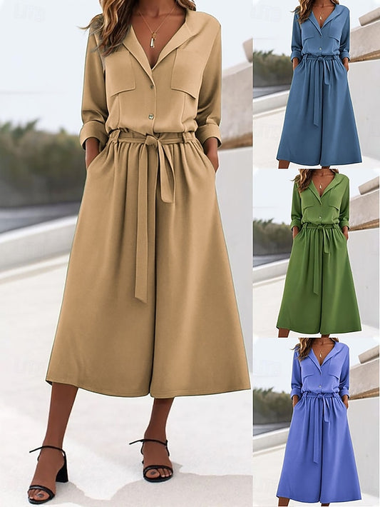 Women's Pants Sets Long Sleeve Shirt Collar Plain