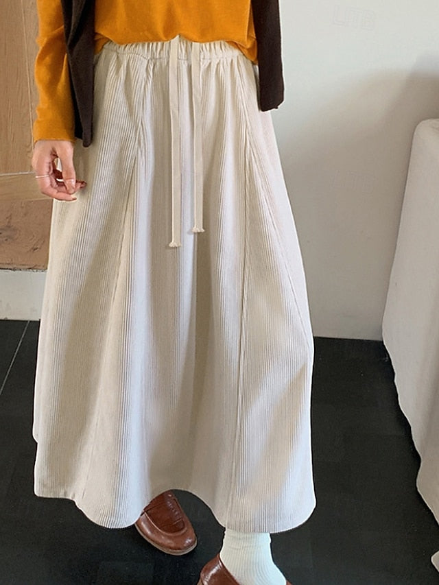 Women's Casual Maxi High Waist Skirts Plain Drawstring