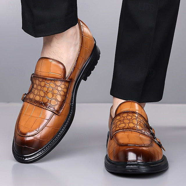 – Pattern Crocodile Brown with Men's Leather Loafers Faux