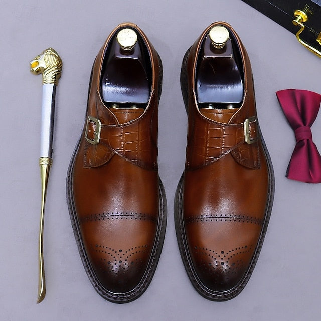 Genuine Shoes Leather Strap Black Men's First Monk