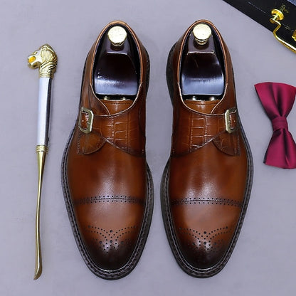 Genuine Shoes Leather Strap Black Men's First Monk