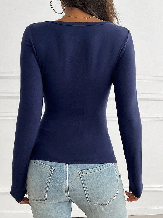 Women's Petite T Shirt Y2K Slim fit top Button Front Pleats