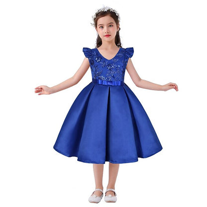 Party Dress Kids Sleeveless Girls' Color Solid Formal