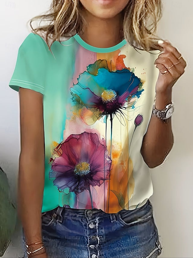 Women's T Shirt Print Floral Graphic Plants Vintage Stylish