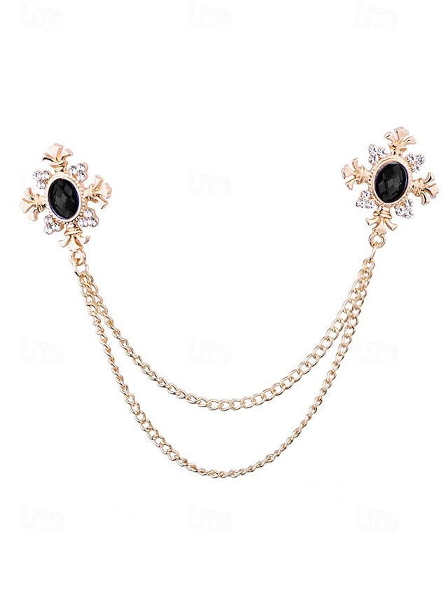 Blue – Gem Double Collar Brooch Elegant Chain Vintage