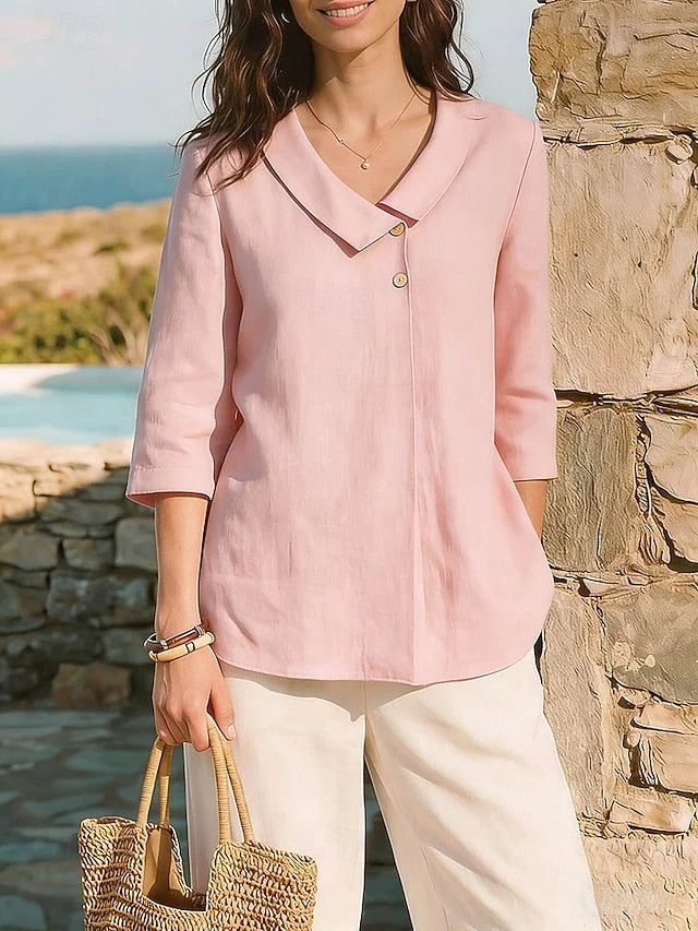Women's Blouse Faux Linen Shirt Solid Color Daily Stylish