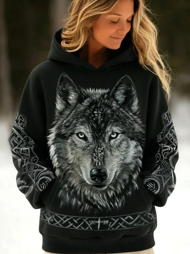 Women's Viking Wolf Hoodie Sweatshirt Graphic Animal