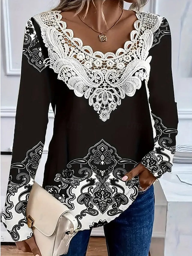 Women's T Shirt Lace Eyelet Graphic Plants Fashion Stylish