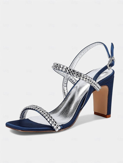 – Bridal Women's Heel Rhinestone Prom Sandals Block White