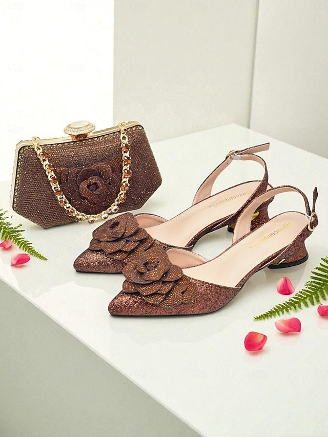 Slingback Glitter Evening Matching Heels and Clutch Women's