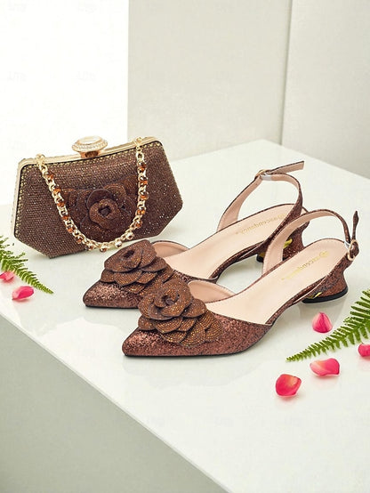 Slingback Glitter Evening Matching Heels and Clutch Women's
