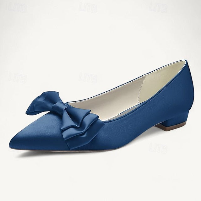 Women's Flats Pointed Party Low Shoes Heel Wedding Bowknot