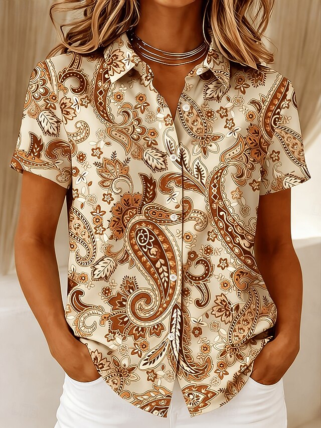 Women's Shirt Buttons Print Graphic Paisley Vintage Stylish