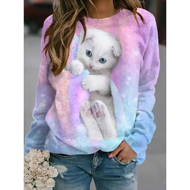 Women's Sweatshirt Pullover Cat Street Casual Sports Basic