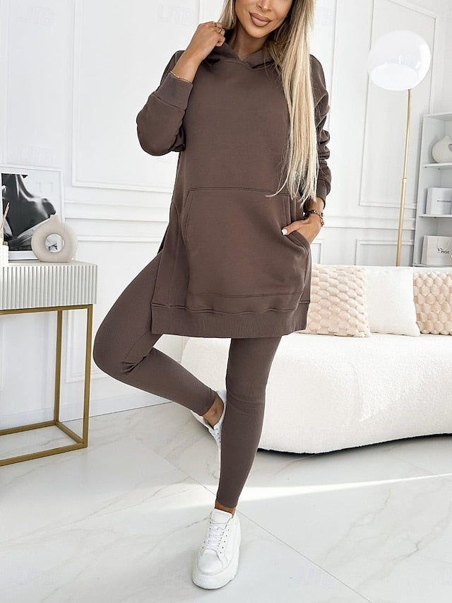 Women's Hoodie Pants Sets Bolero Long Sleeve Hooded Plain