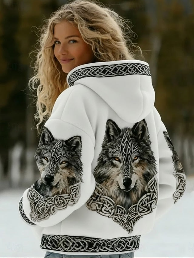 Women's Viking Wolf Hoodie Sweatshirt Graphic Animal