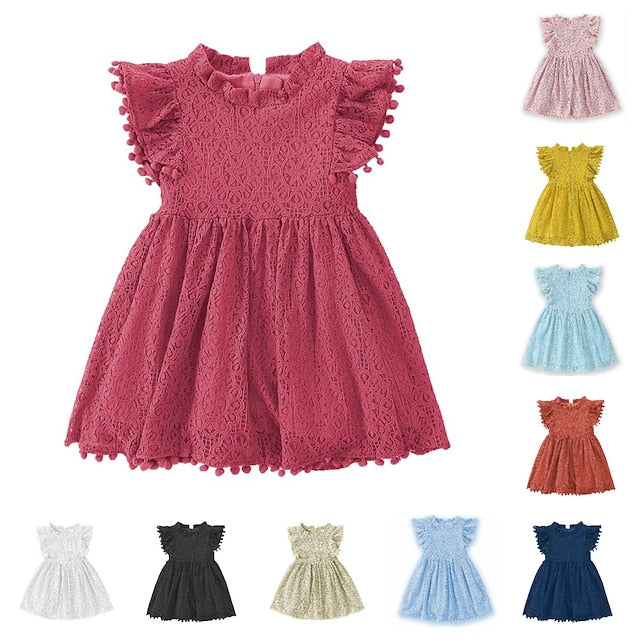 Solid Color Sleeve Girls' Short Party Dress Kids