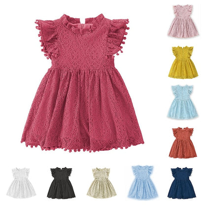 Solid Color Sleeve Girls' Short Party Dress Kids