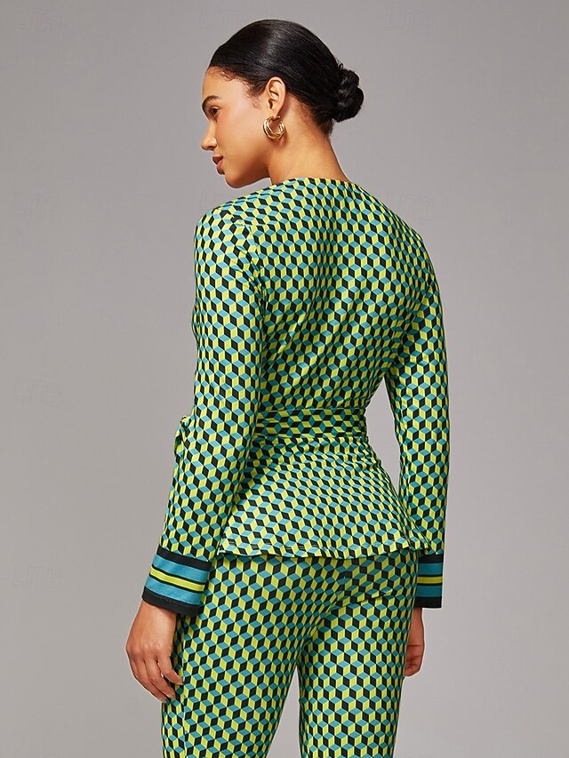 Green 3D Geometric Stretchy Wrap Top