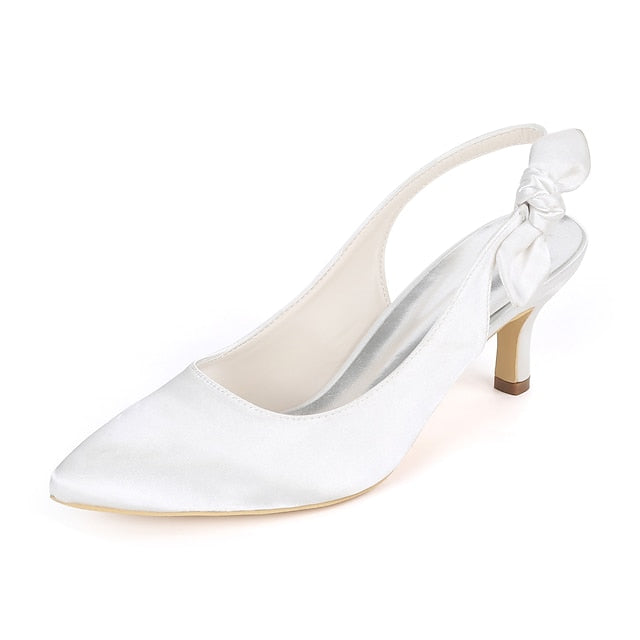 Toe Bow for Women White with Tie Heels Slingback - Pointed