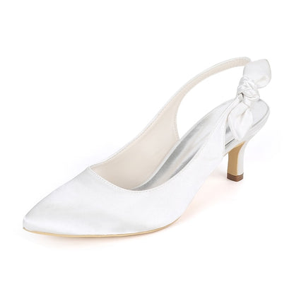 Toe Bow for Women White with Tie Heels Slingback - Pointed