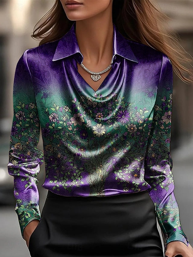 Women's Shirt Ruched Draped Floral Graphic Elegant Stylish