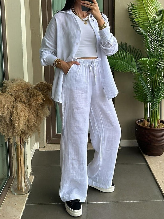 Women's Shirt Pants Sets Bolero Top Long Sleeve Shirt