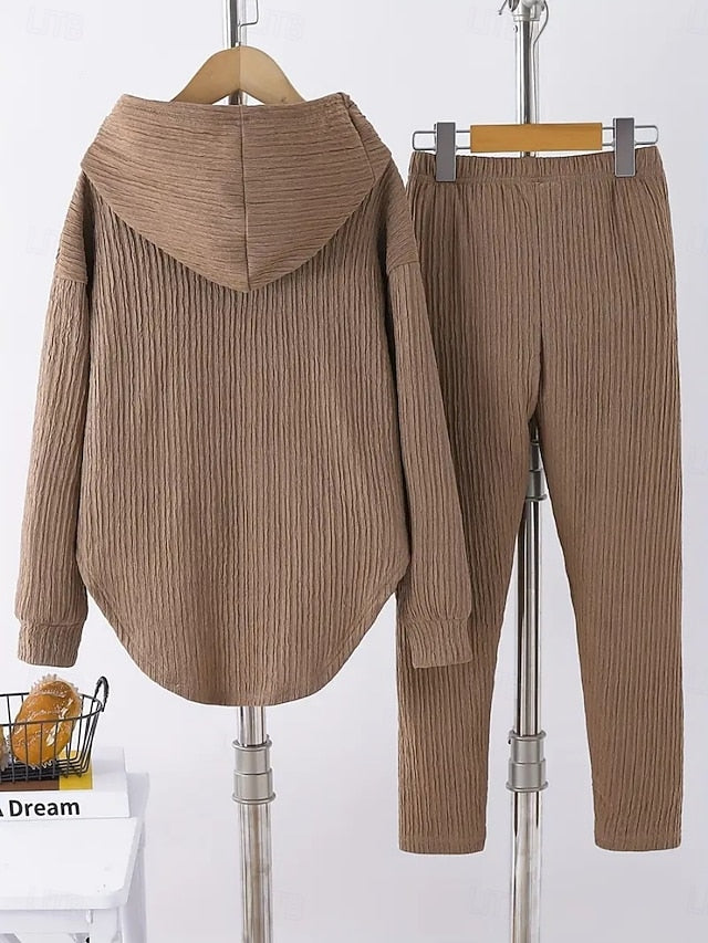 Women's Hoodie Pants Sets Long Sleeve Hooded Solid Color