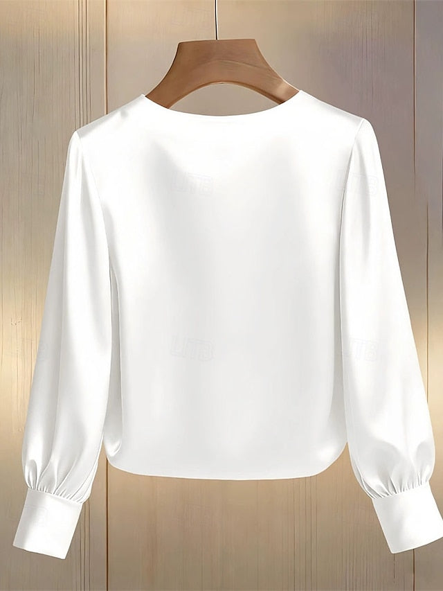 Women's Blouse Dressy Tops Ruched Patchwork Beaded Solid