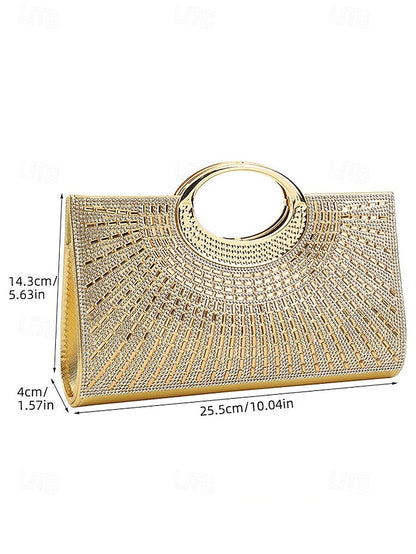 Glamorous Crystal with Clutch Gold Evening – Round Handle