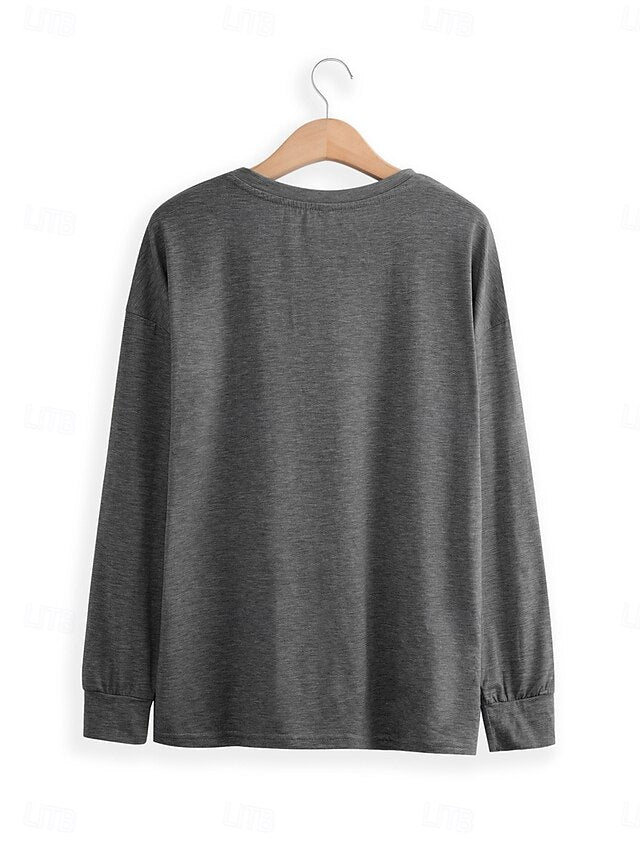Women's T Shirt Print Letter Casual Long Sleeve Crew Neck