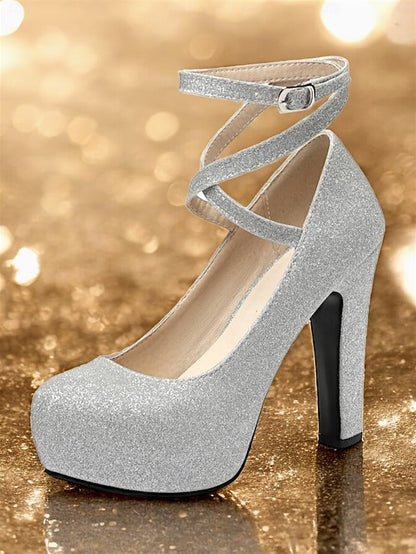 Ankle Platform – Heels Glitter Women's Strap Pink with